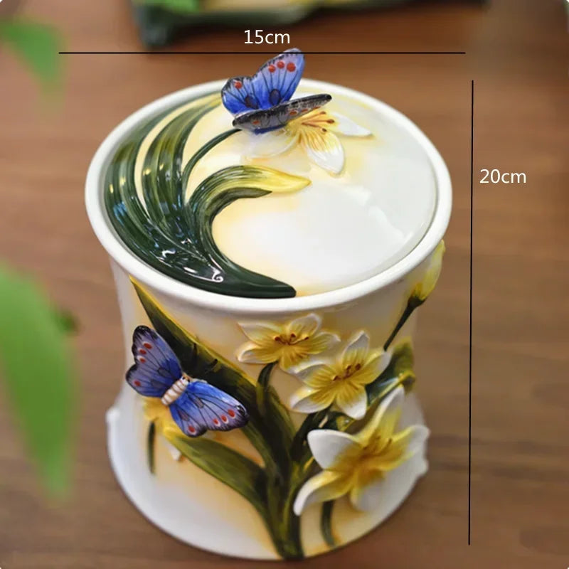 Schmetterlingsorchidee Keramiktablett – Landhausstil – 39cmx25cmx12.7cm