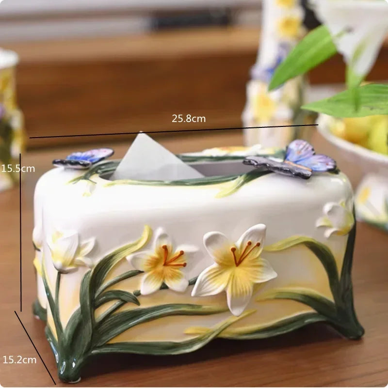 Schmetterlingsorchidee Keramiktablett – Landhausstil – 39cmx25cmx12.7cm