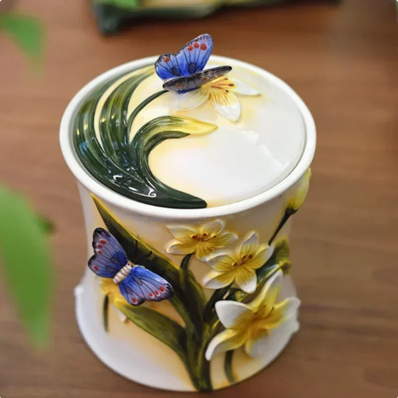 Schmetterlingsorchidee Keramiktablett – Landhausstil – 39cmx25cmx12.7cm