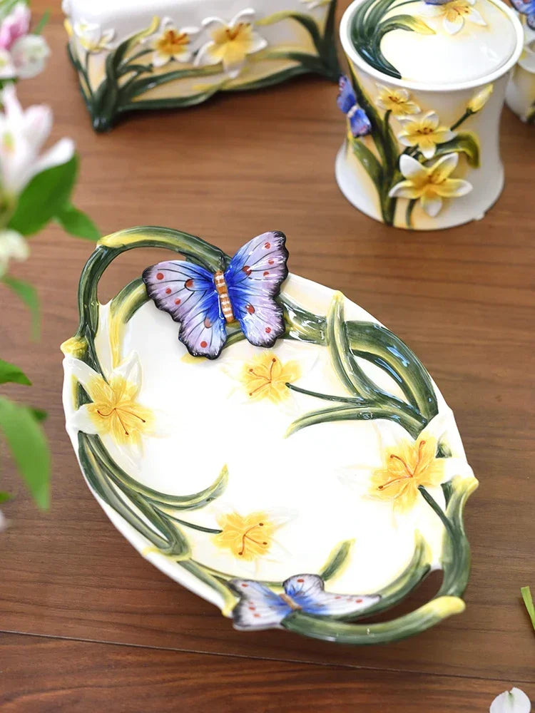 Schmetterlingsorchidee Keramiktablett – Landhausstil – 39cmx25cmx12.7cm