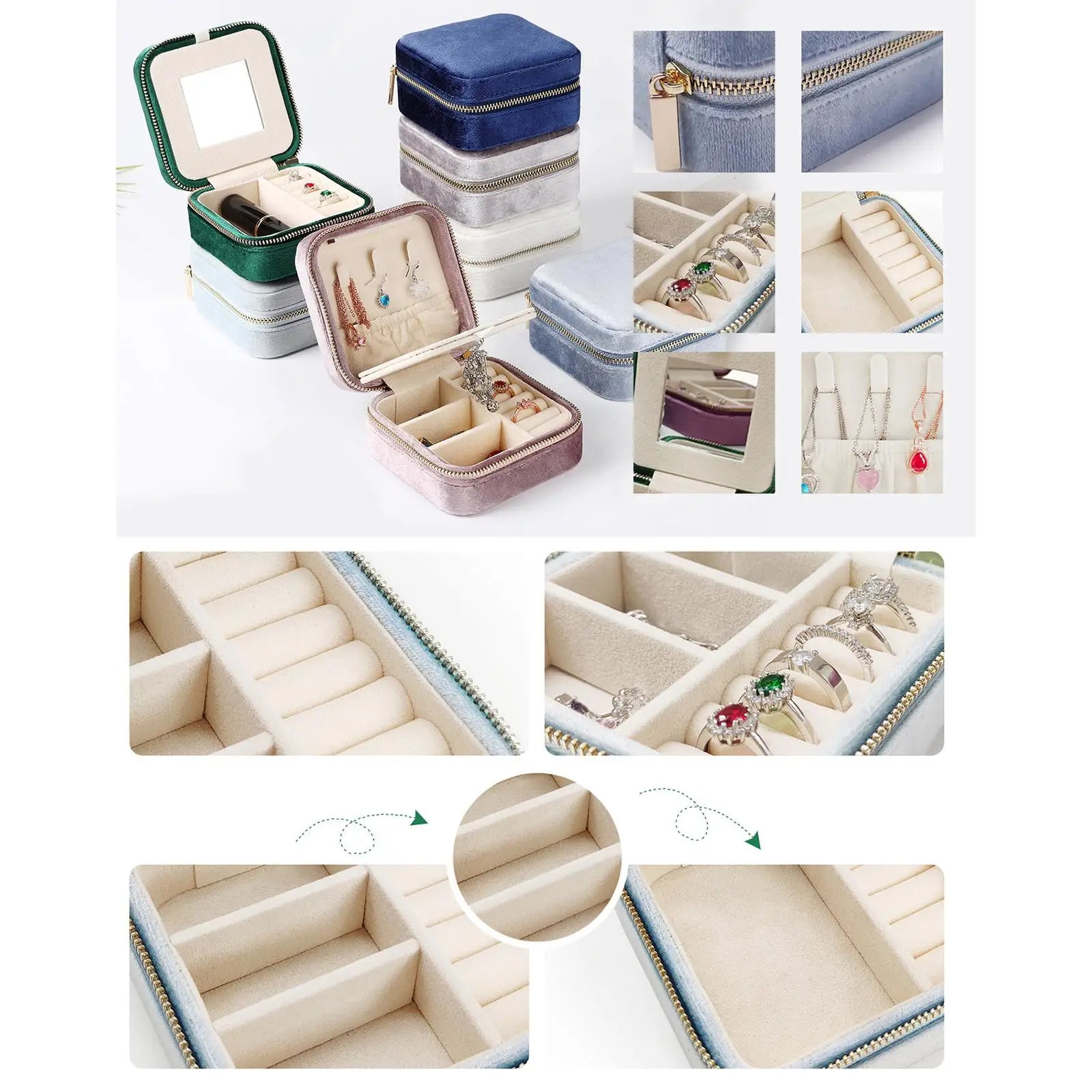 Schmuckbox Organizer – Samt Reiseetui – 10x10x5 cm