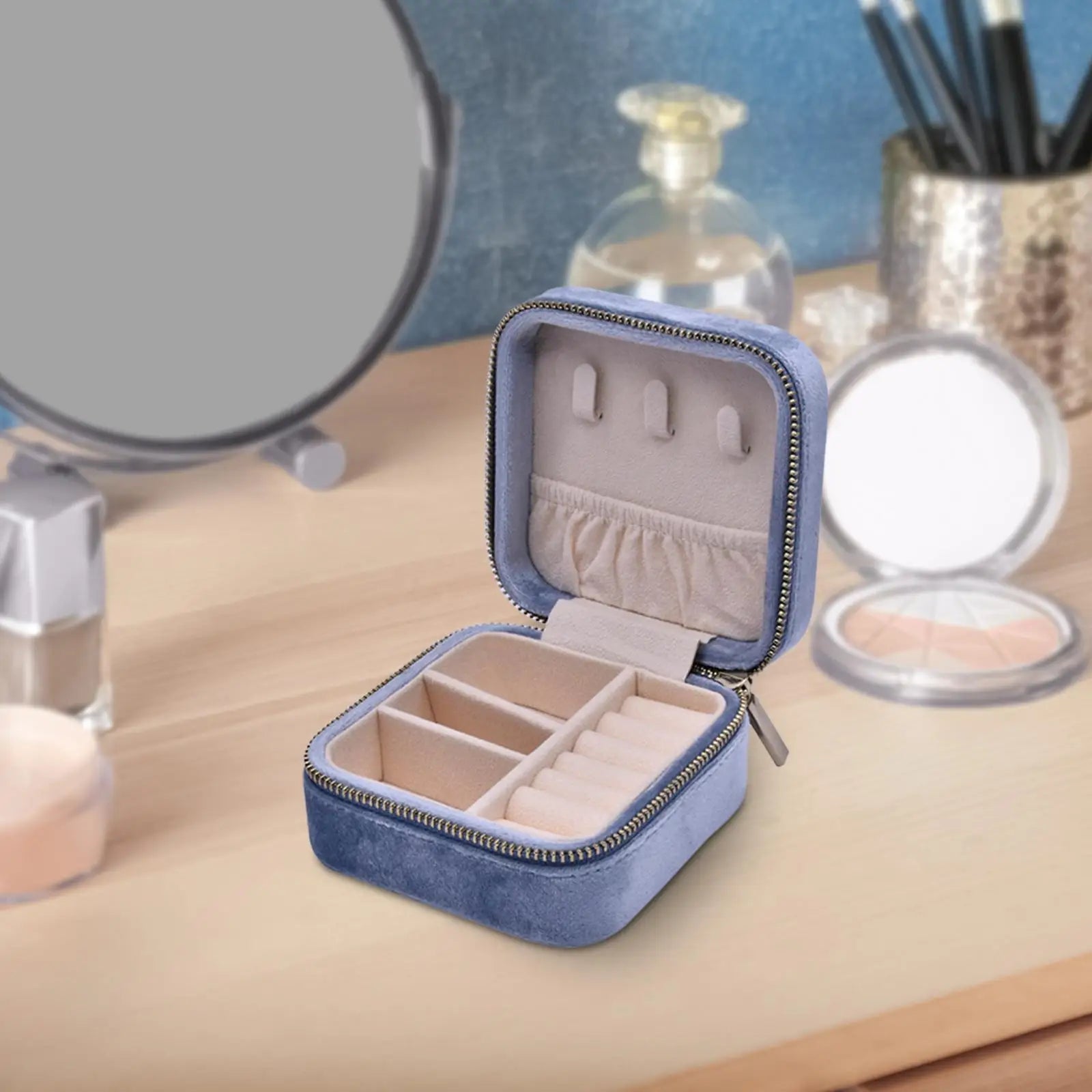 Schmuckbox Organizer – Samt Reiseetui – 10x10x5 cm