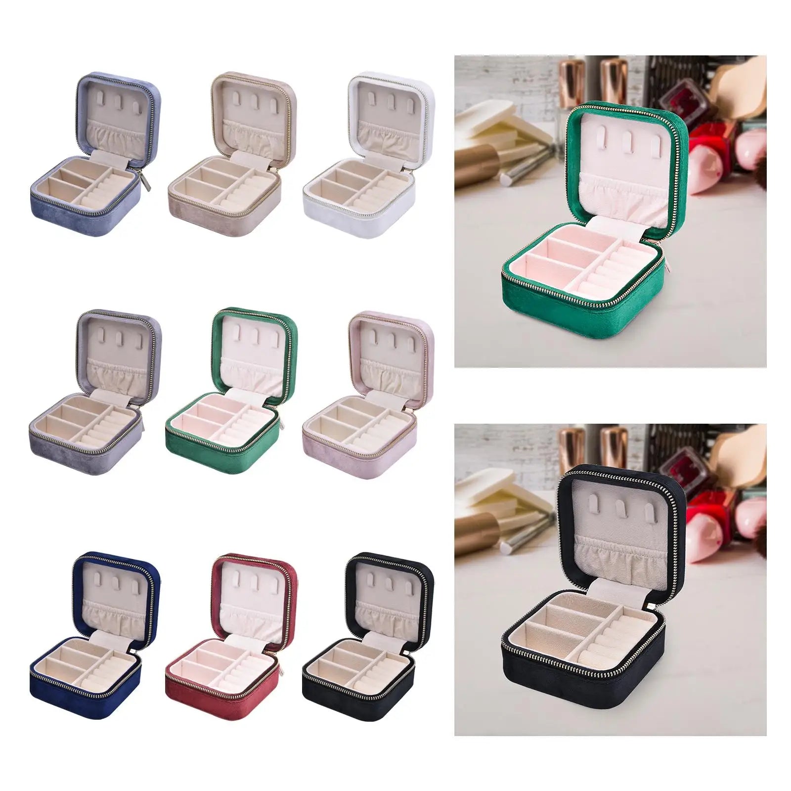 Schmuckbox Organizer – Samt Reiseetui – 10x10x5 cm