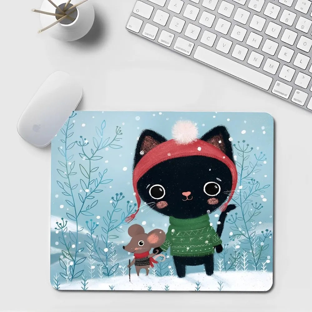 Schwarzes Gummi Mauspad mit kawaii Design 20x25cm rutschfest