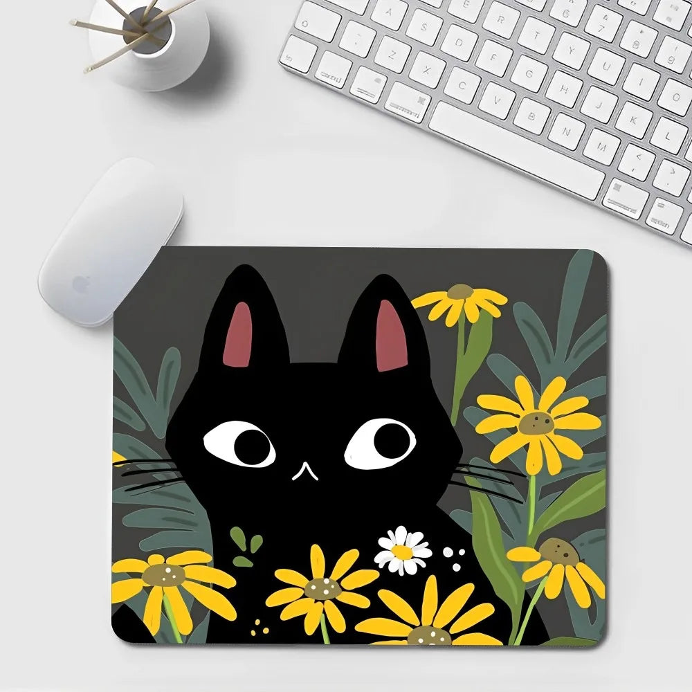 Schwarzes Katze Mauspad aus Gummi im Kawaii Stil, Grösse Nicht LockEdge 20x25cm