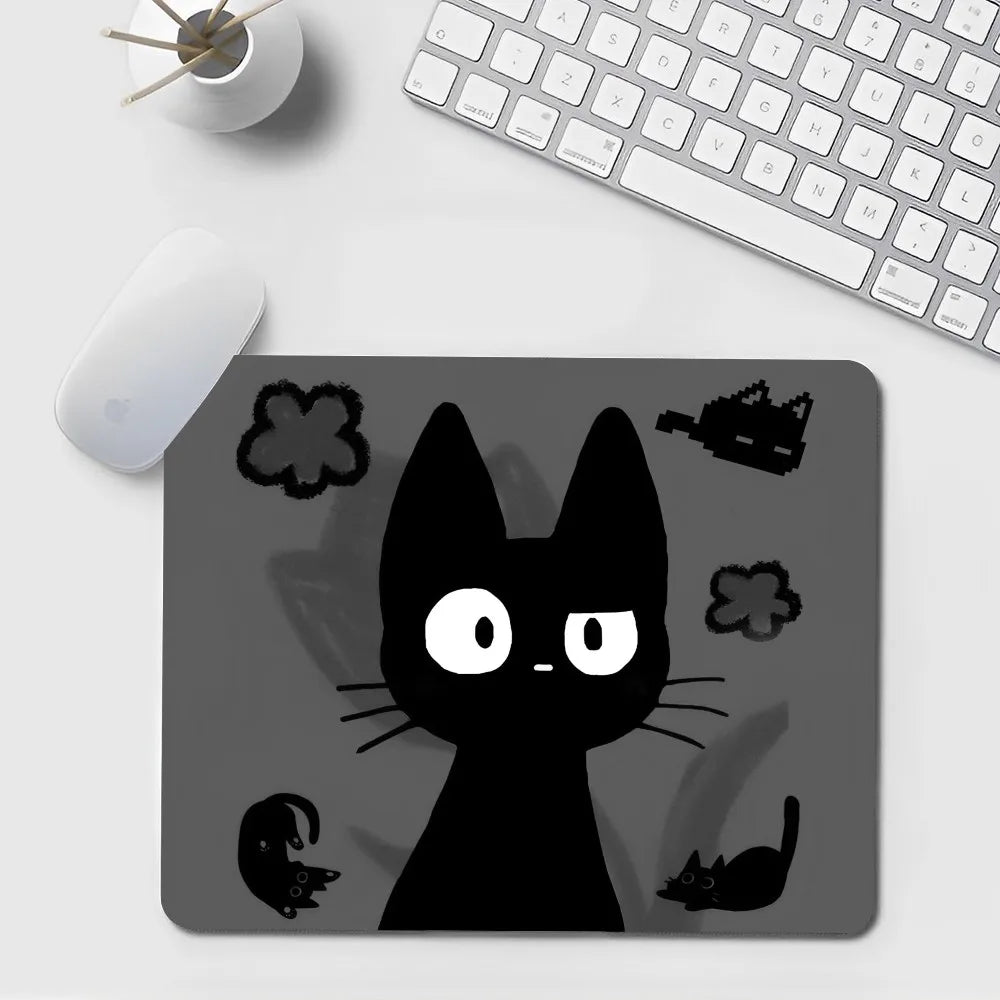 Schwarzes kawaii Katze Mauspad aus Gummi, Grösse: Nicht LockEdge 20x25cm, für Schreibtisch oder Büro