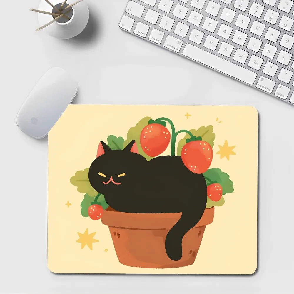 Schwarze Katze Mauspad aus Gummi, 20x25 cm, Kawaii Design, anti-rutsch