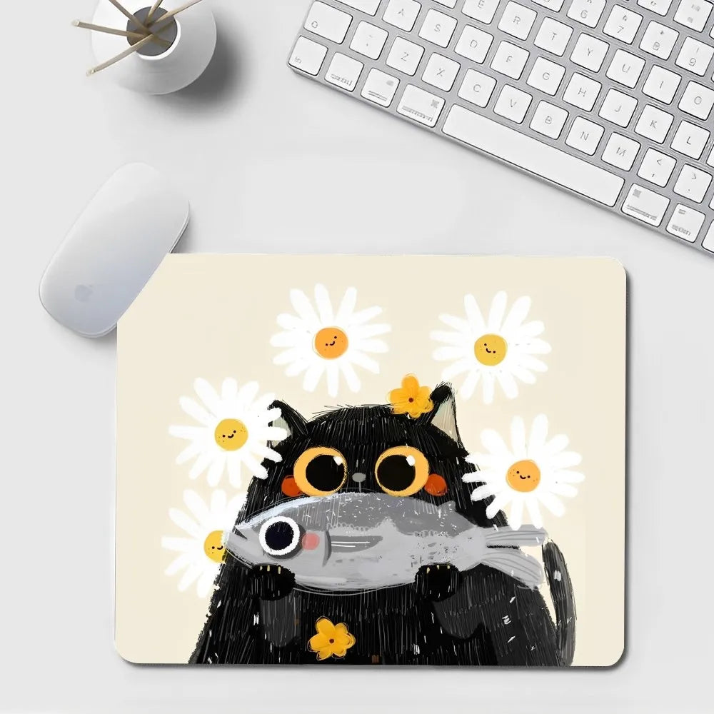 Kawaii Mauspad schwarze Katze aus Gummi 20x25 cm, rutschfest
