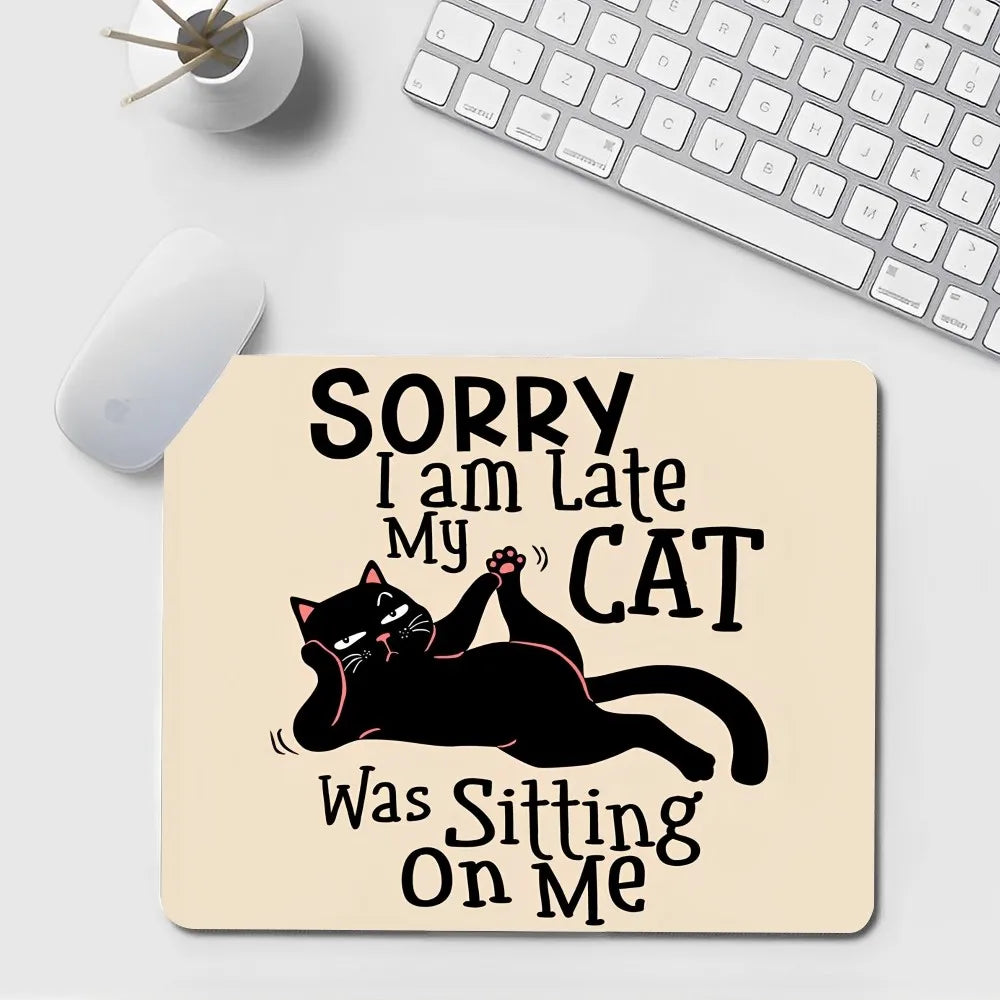 schwarze katze mauspad aus gummi im kawaii stil 20x25cm