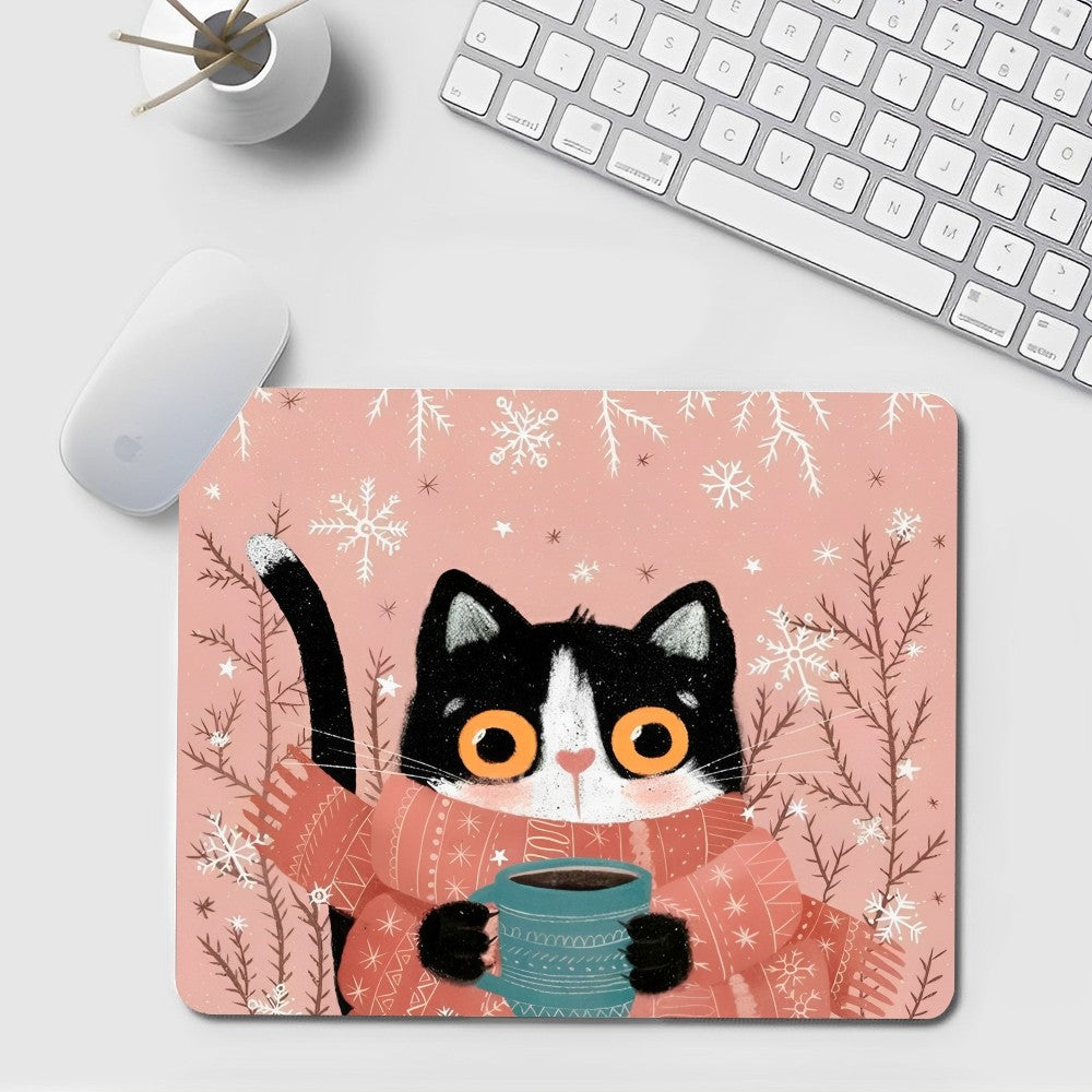Kawaii Mauspad im schwarzen Katzen-Design aus Gummi, Grösse: 20x25 cm