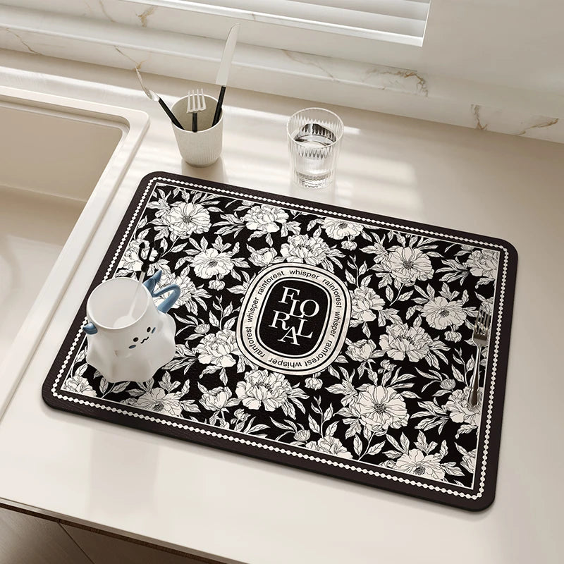 Blumiges Geschirr Trockenmatte – Umweltfreundlich Diatomeenschlamm – Diverse Grössen