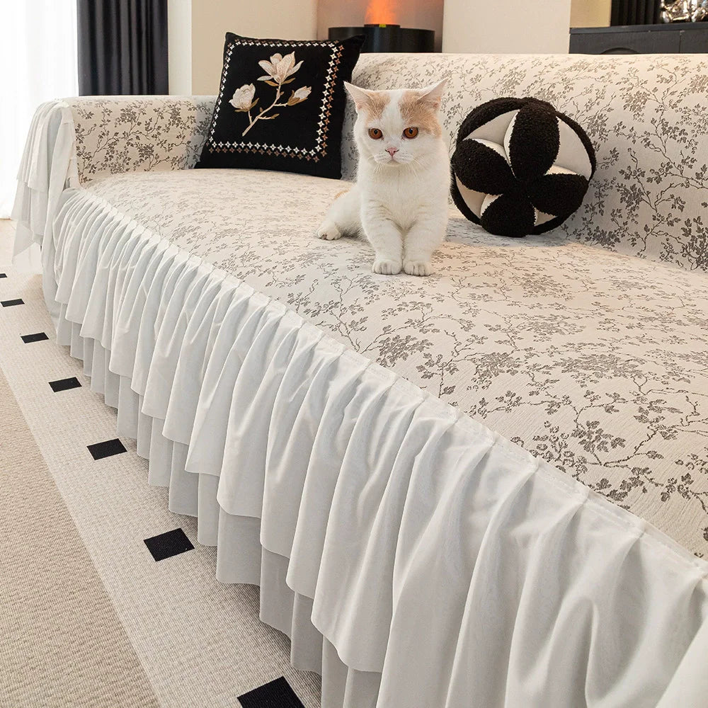 Luxus Chenille Sofahusse – Jacquard Design, rutschfest