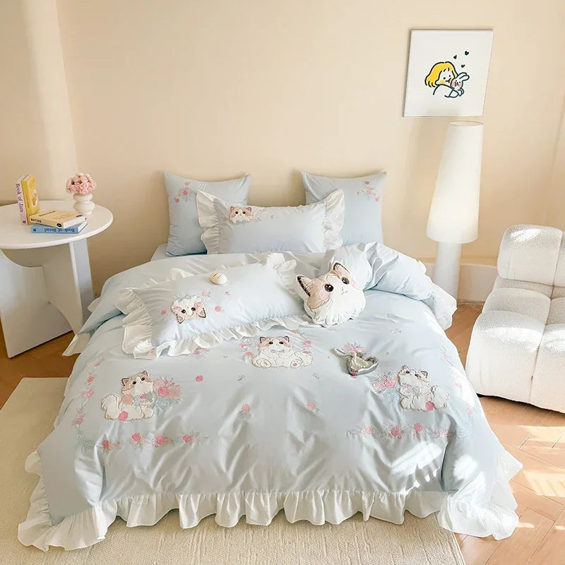 Katzen Bettwäsche Set – Blumendesign Baumwolle – Verschiedene Grössen