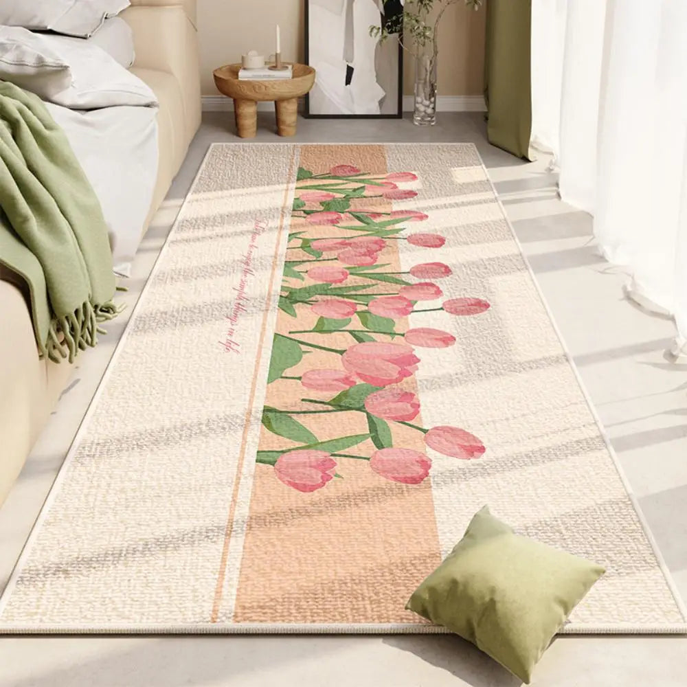 Blumenteppich – Moderner Polyester Floral Teppich – Schlafzimmer/Wohnzimmer 60x180cm