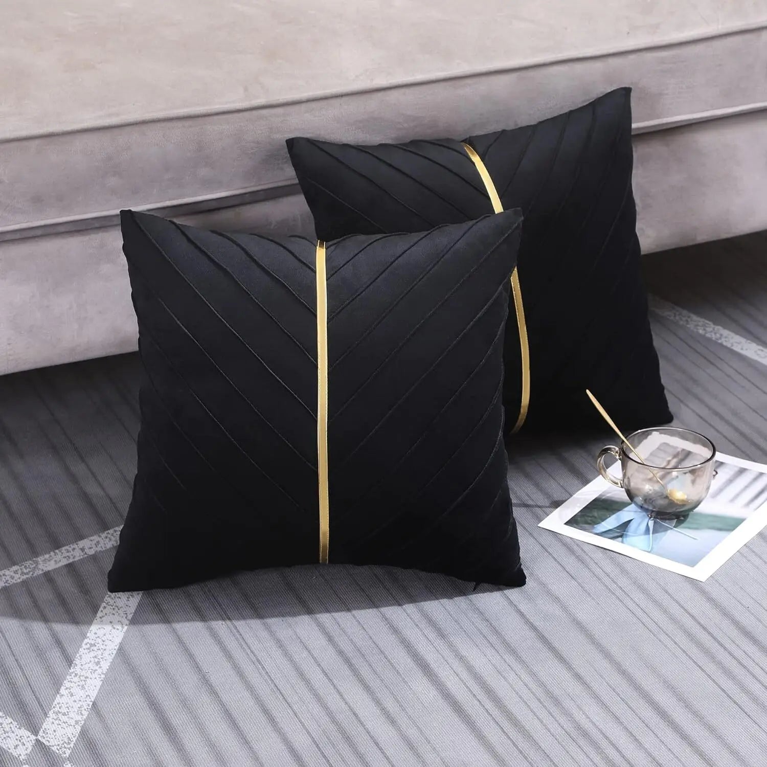 Samt Kissenbezug – Gold Leder Patchwork – 45x45cm