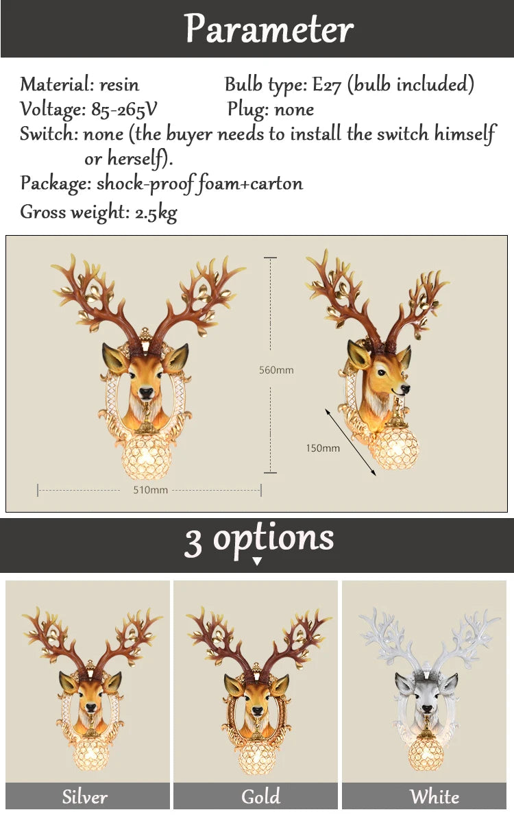 LED Wandlampe – Harz Hirsch Art Deco – Wohnzimmer