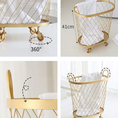 Goldener Wäschekorb mit Rollen – Modernes Design