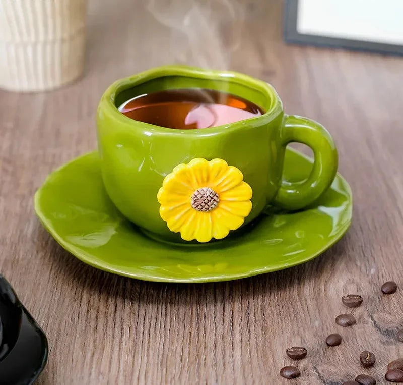 Keramik-Set Tasse Vintage – Reliefblumen