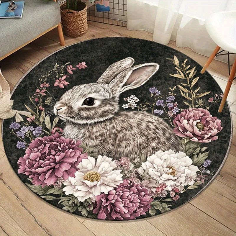 Runder Teppich – Retro-Blumendesign – 120x120cm