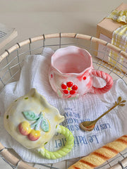 Kirschkeramik Tasse - Retro Töpferware - 8x7.5cm