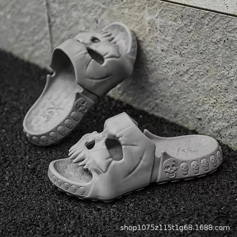 Halloween Totenkopf Slipper – EVA Komfort, Innen/Strand