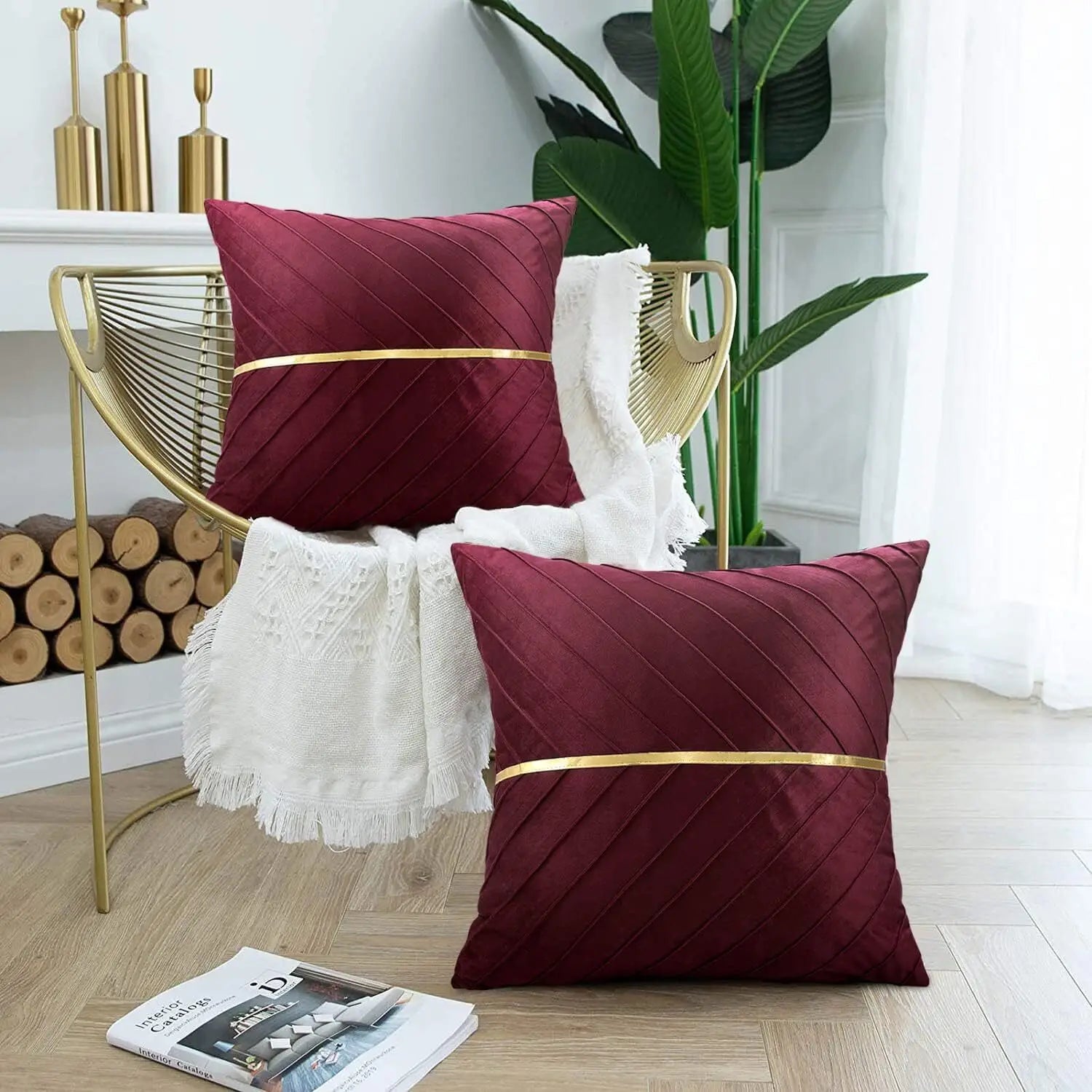 Samt Kissenbezug – Gold Leder Patchwork – 45x45cm