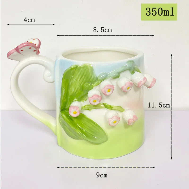 Keramik Kaffee Tasse - Rosa Tulpen-Design - 350ml