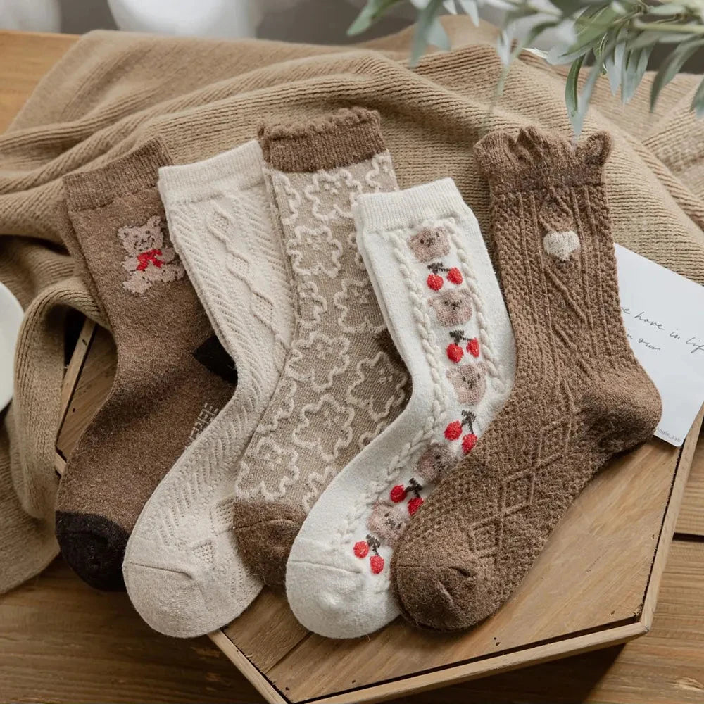 Niedliche Bärensocken – Wollmischung – Winterwärme, Set aus 5
