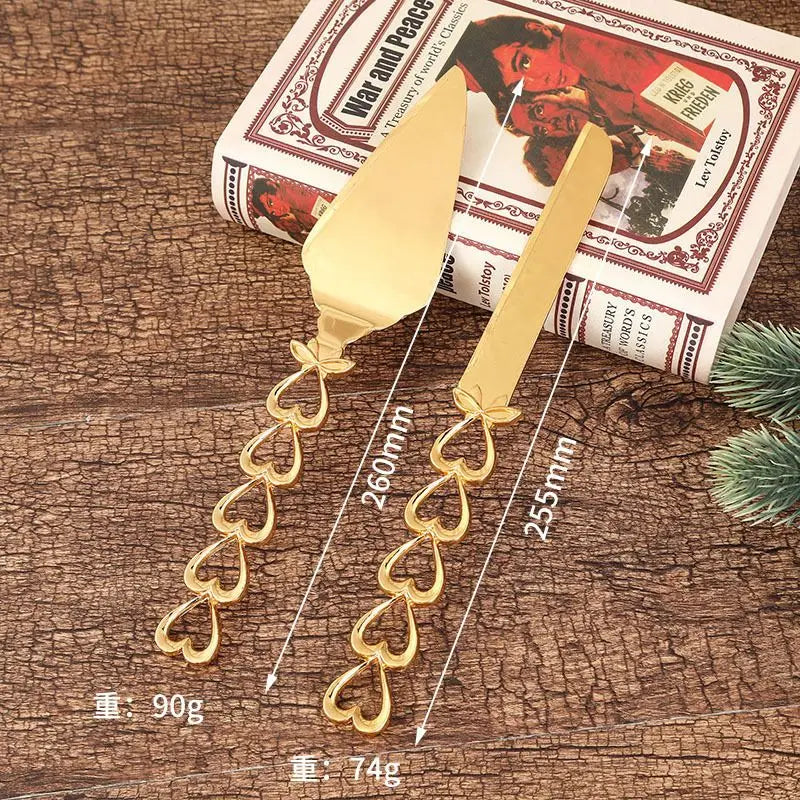 Hochzeitskuchen-Messer Set – Gold Metall Gravur – Jubiläum