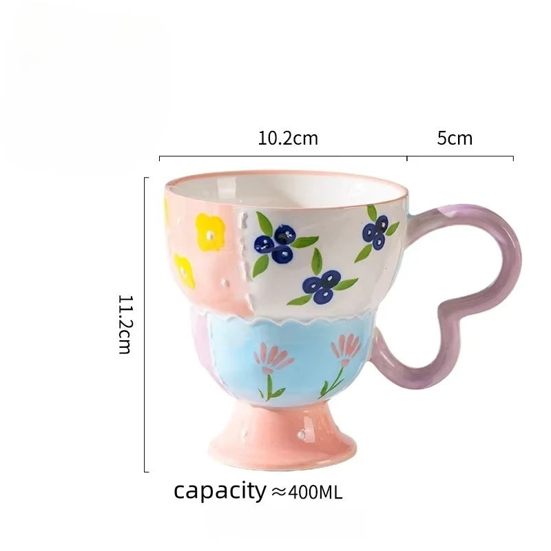 Niedliche Keramiktasse – Handbemaltes Relief – 400ml