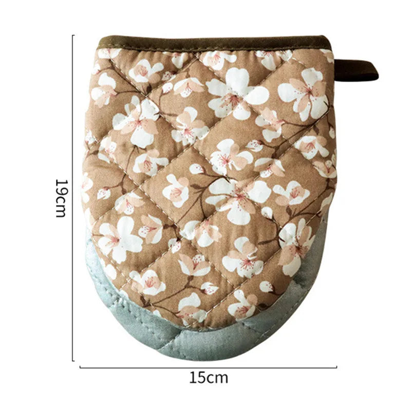 Japanische Blumen-Baumwolle-Ofenhandschuhe – Gedrucktes Herz – 15x19cm