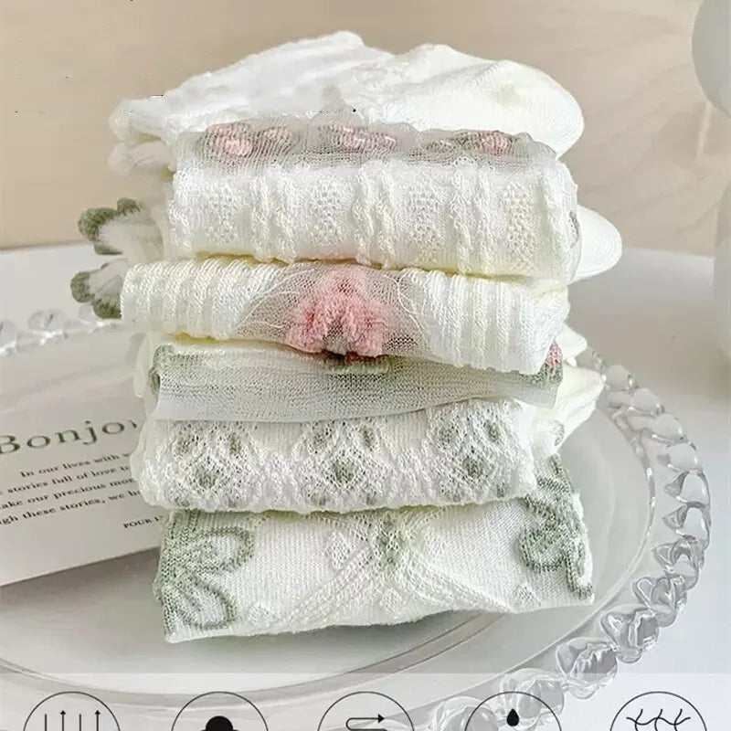 Transparente Socken Set – Vintage Floral Baumwolle – Niedriges Rohr
