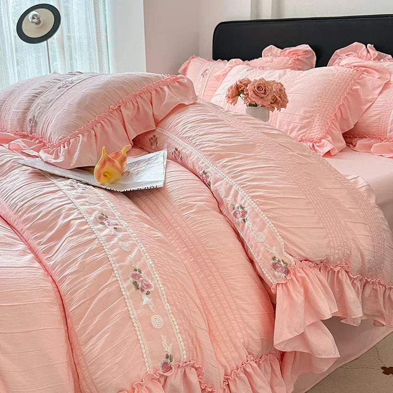 Koreanisches Prinzessin Bettwäsche Set – Baumwolle Rüschen 200x230cm