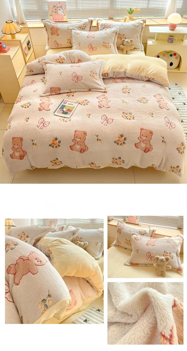 Floral Milk Fleece Bettbezug – Modern Polyester Design 220x240cm