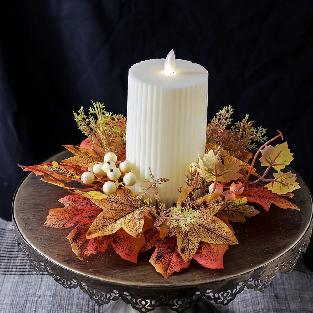 Simulierter Ahornblatt-Kerzenhalter – PE Herbststil – 25cm Durchmesser