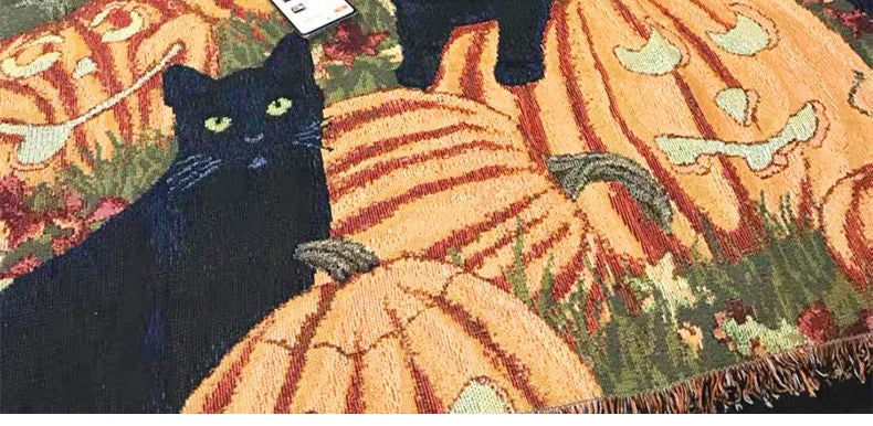 Halloween Schwarze Katze Decke – Gewebt Texturiert 160x220cm