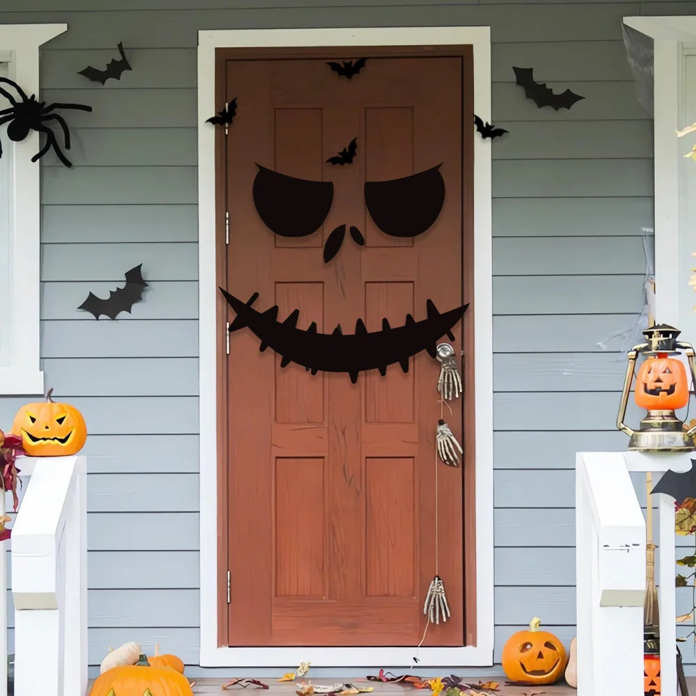 Halloween-Aufkleber – Filzskelett & Kürbis – Türdeko
