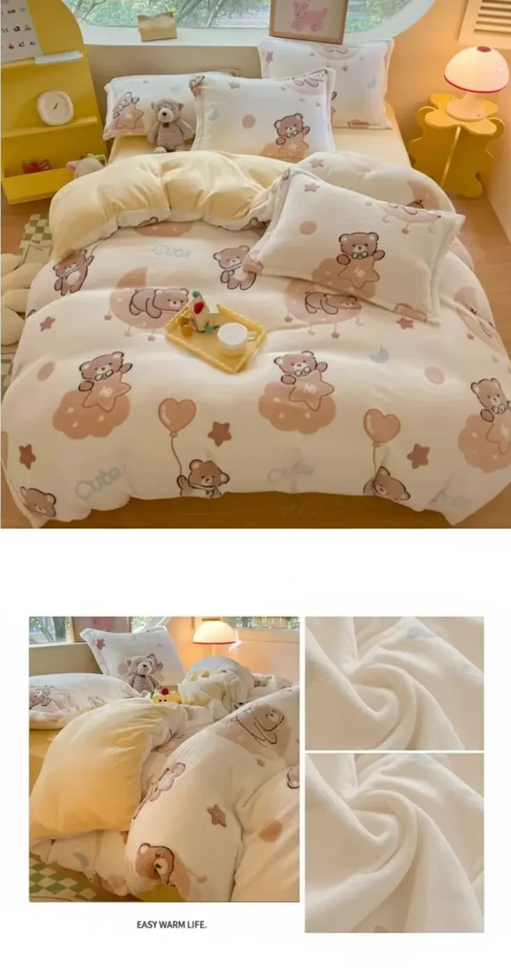 Floral Milk Fleece Bettbezug – Modern Polyester Design 220x240cm