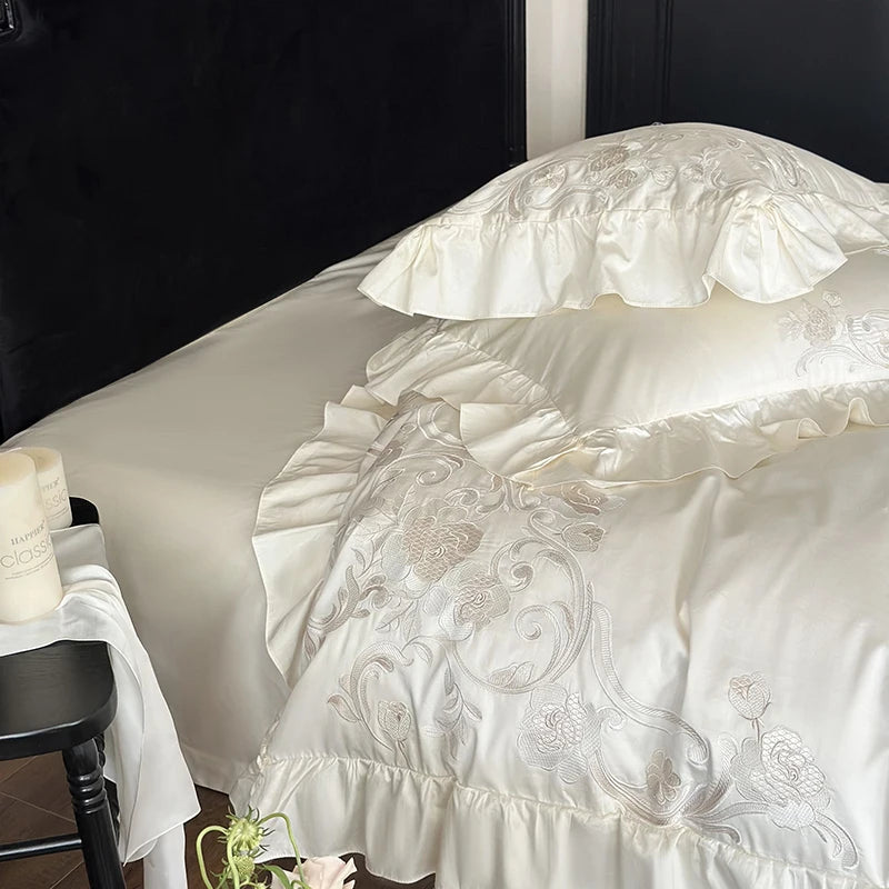 Edles Bettwäsche-Set – Rosé Stickerei – Mehrere Grössen