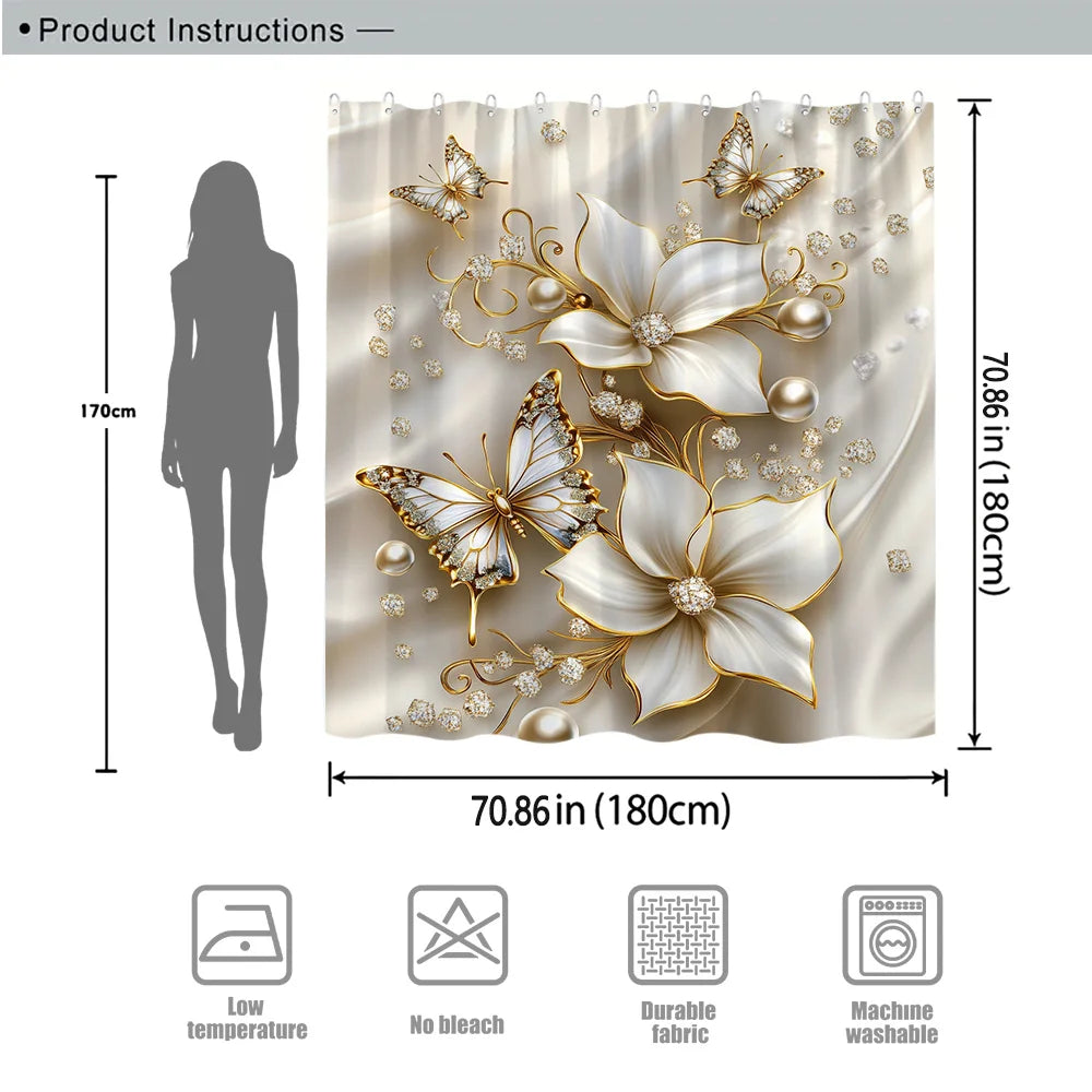 Duschvorhang Blumen – Elegantes Satin Polyester – W220xH180cm