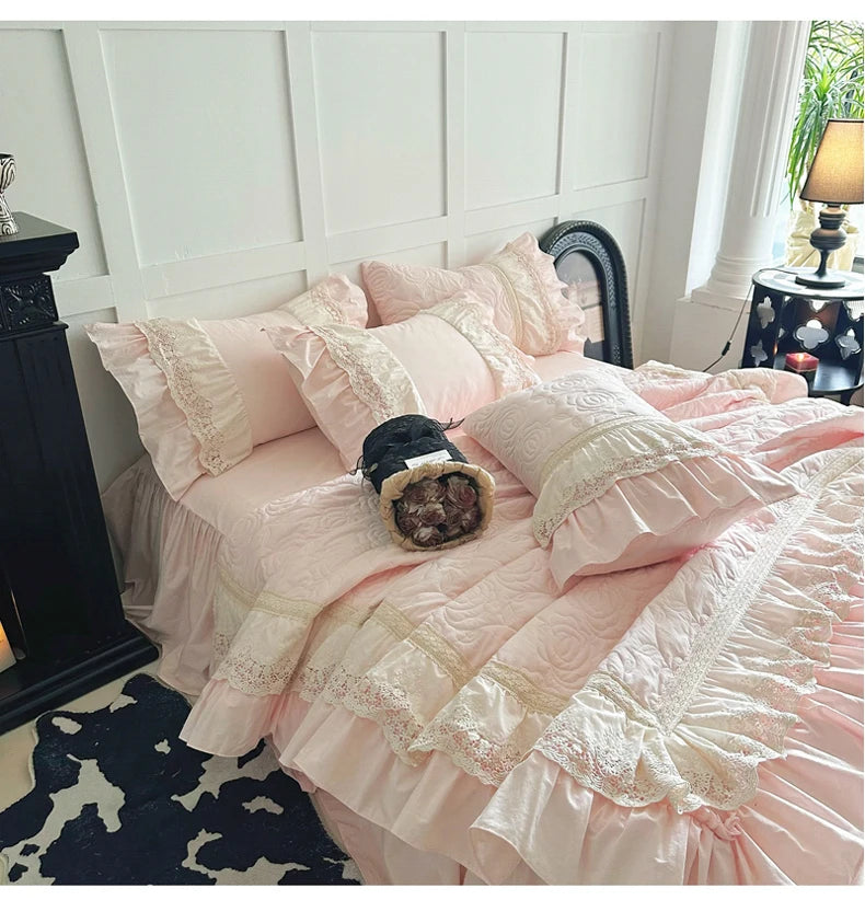 Gesteppte Bettdecke Set – Vintage Spitze Baumwolle – Verschiedene Grössen