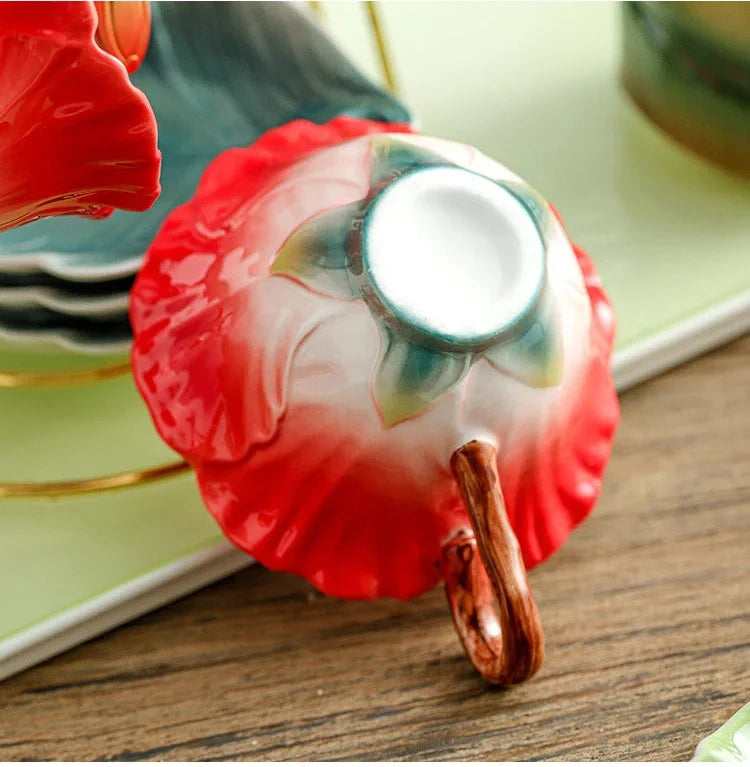 Blumen-Teeset – Porzellan Hibiskus – 9tlg, 6tlg Optionen