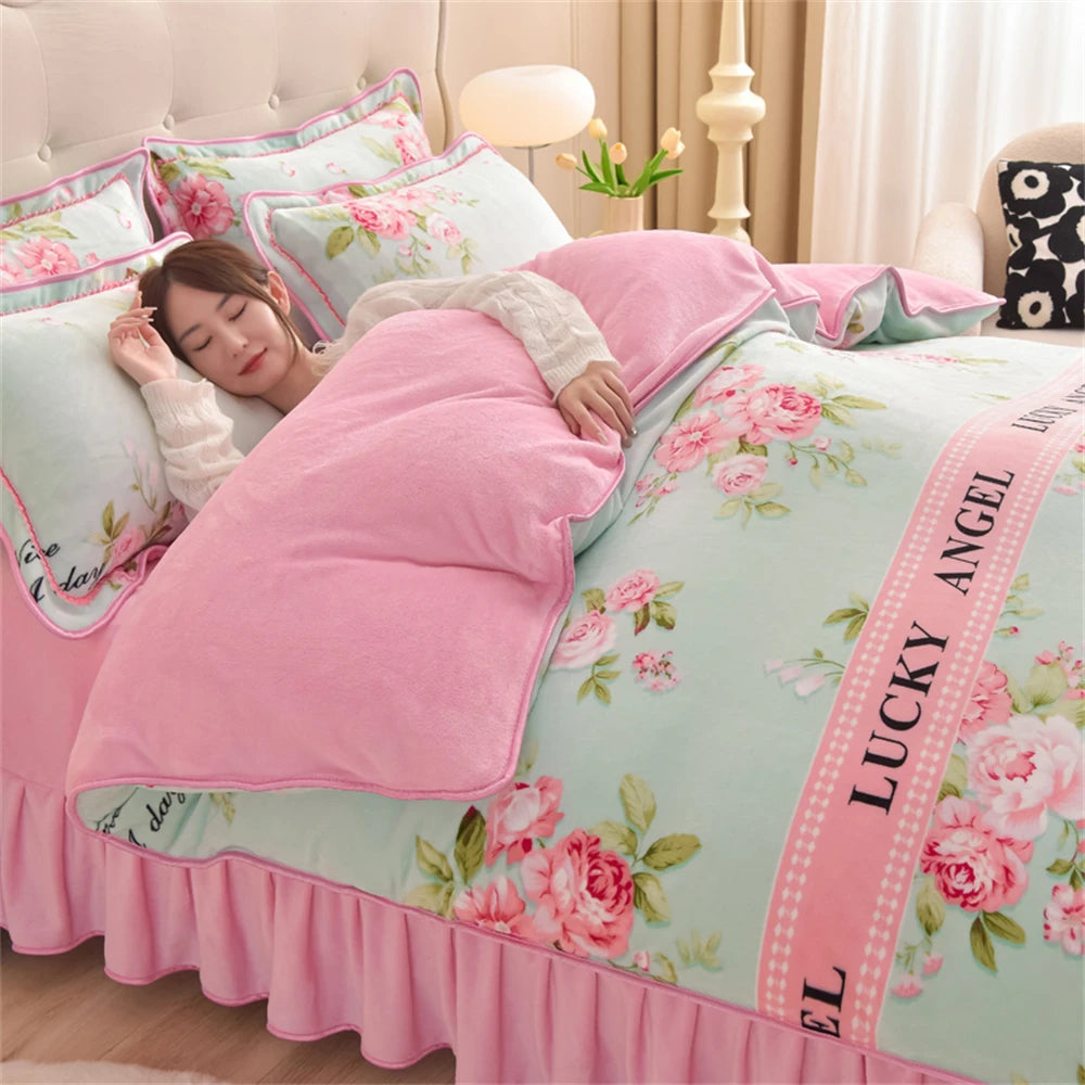 Gedrucktes Flanell-Bettwäscheset – Blumen Fleece – 220x240 cm