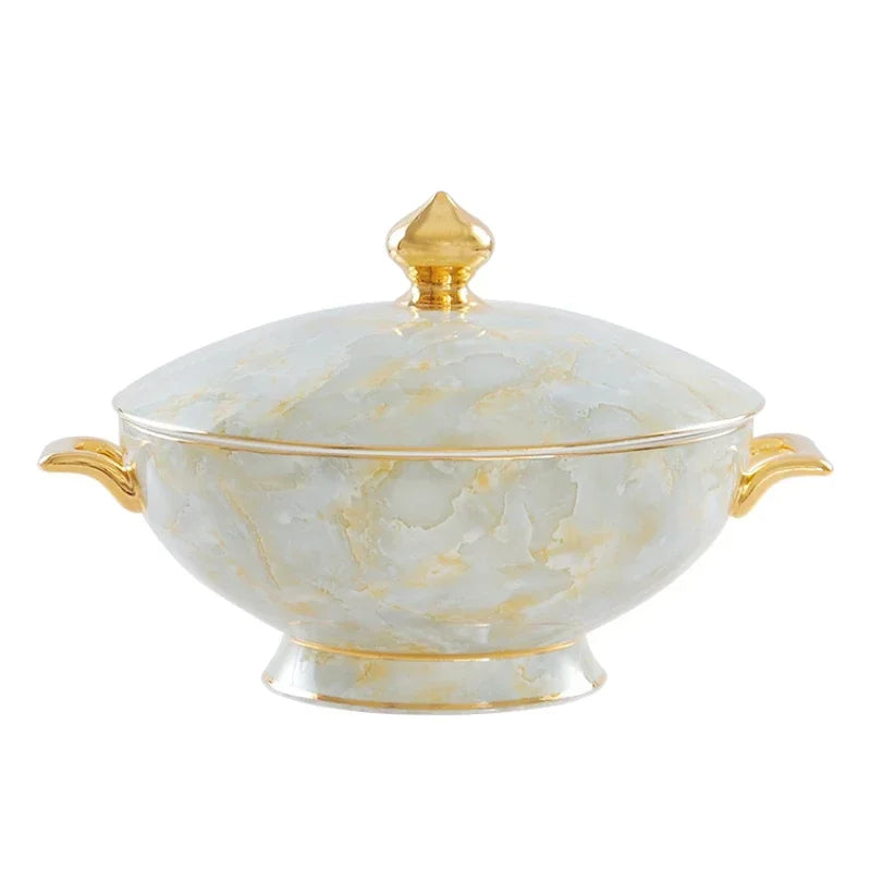 Luxus Porzellansuppentopf - Hofstil mit Goldrand