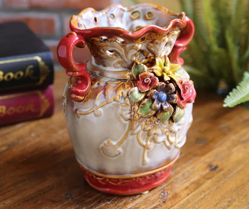 Keramik Handwerks Vase – Folk Art Design