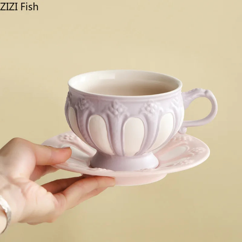Floral Reliefs Keramiktasse – Porzellan Teeset 250-900ml