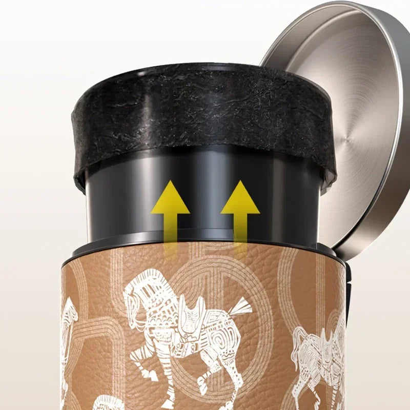 Moderner 14L Abfalleimer aus Edelstahl und Leder, grau, 28x37CM