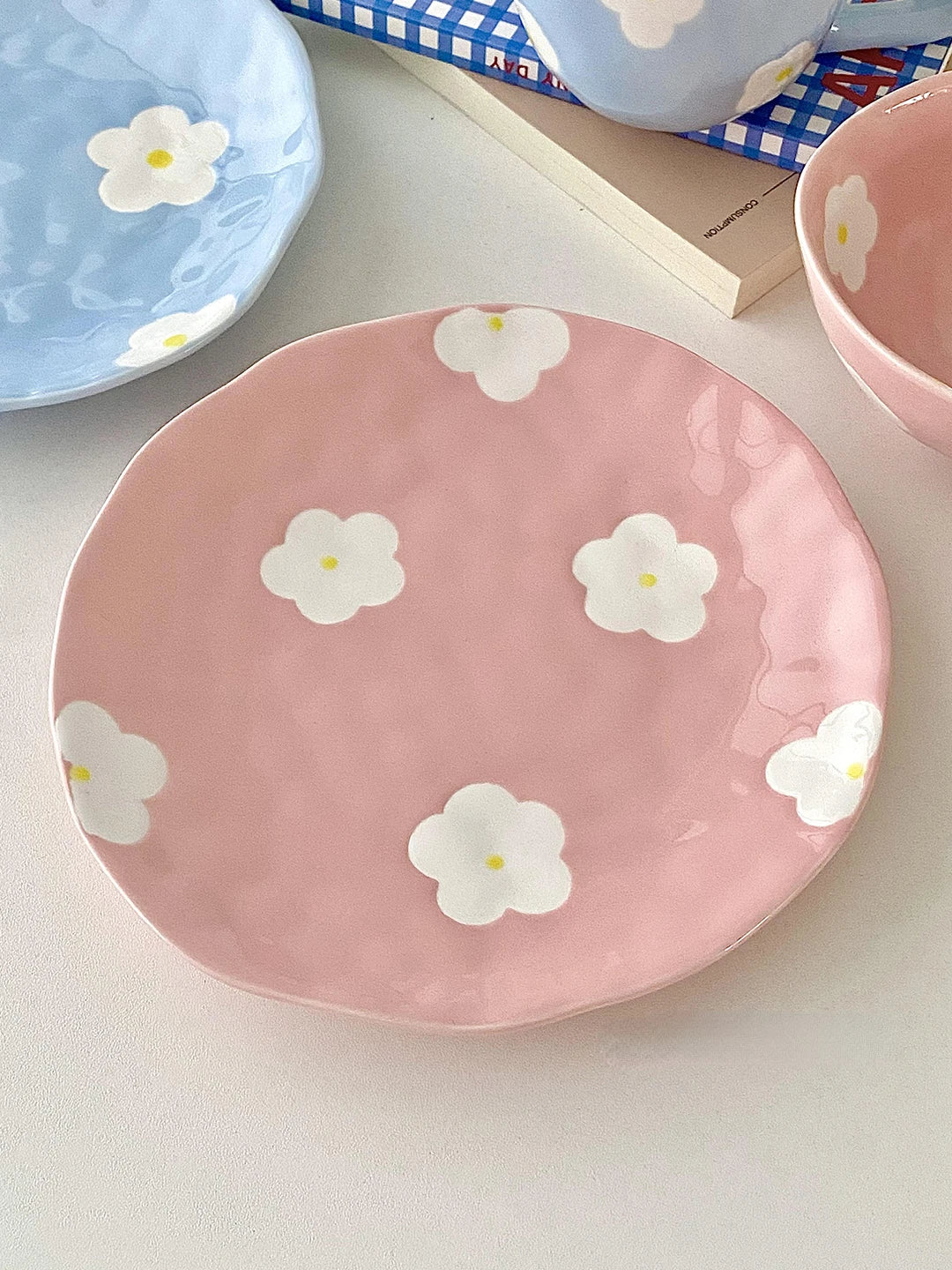 Keramikgeschirrset – Blumendesign – Pink & Blau Varianten