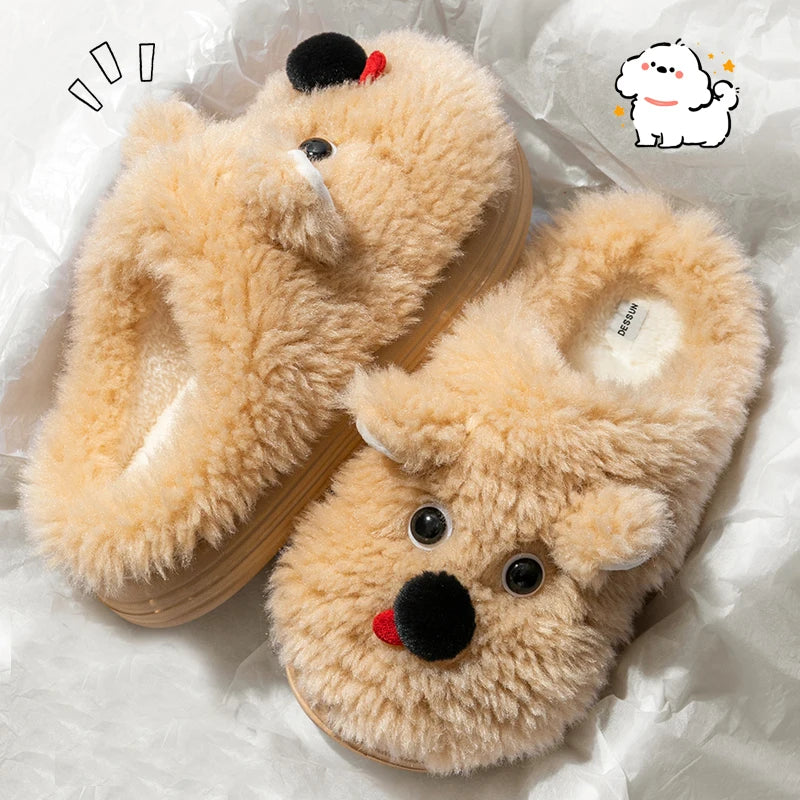 Winter Cartoon-Hundeslippers – Plüschfell, Innenbereich