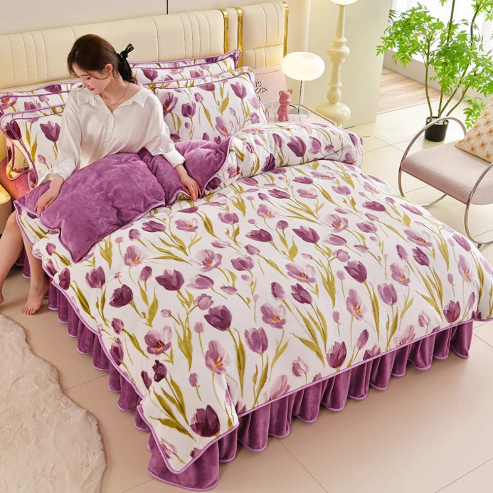 Floral Bettwäsche-Set aus Polyester in Farbe Bainianhaohe, Grösse 200x230cm Bezug 4 Teile mit flachem Bettlaken